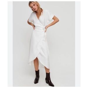 Aritzia linen white wrap dress